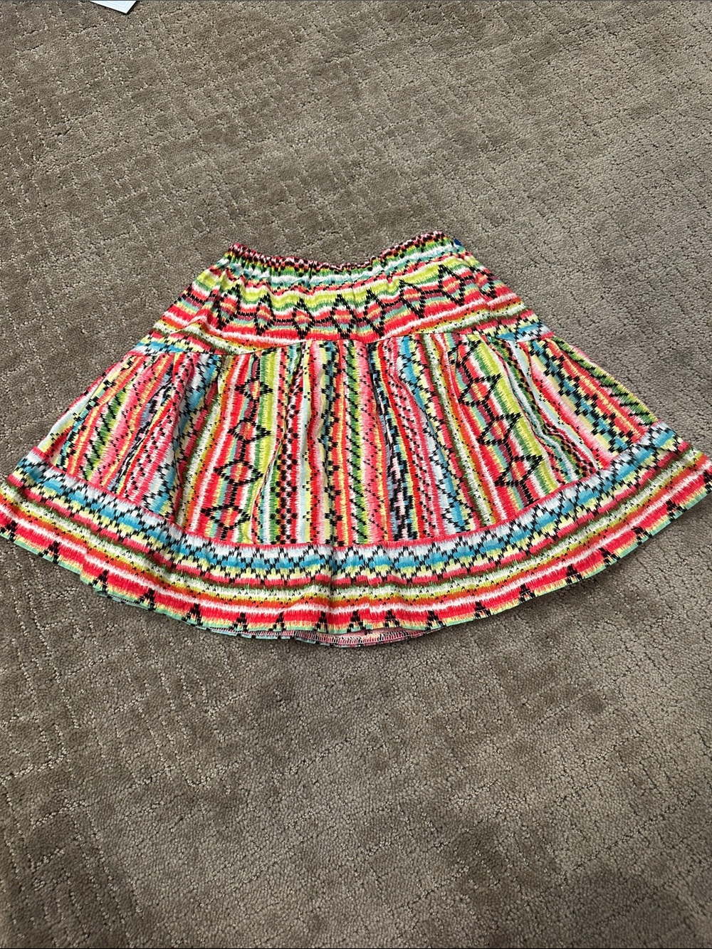 Freckled Chicken Girls Multicolor Stripe & Aztec Print Skirt - Elastic Waist